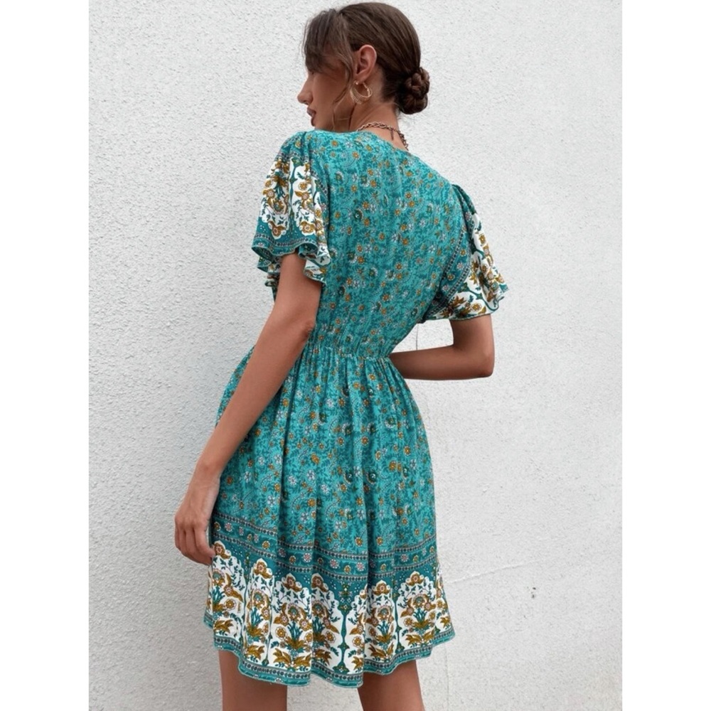 Bohemian Floral Print Butterfly Sleeve Cottagecore Dress XS S M L 1X 2X 3X 4X - Picture 4 of 5